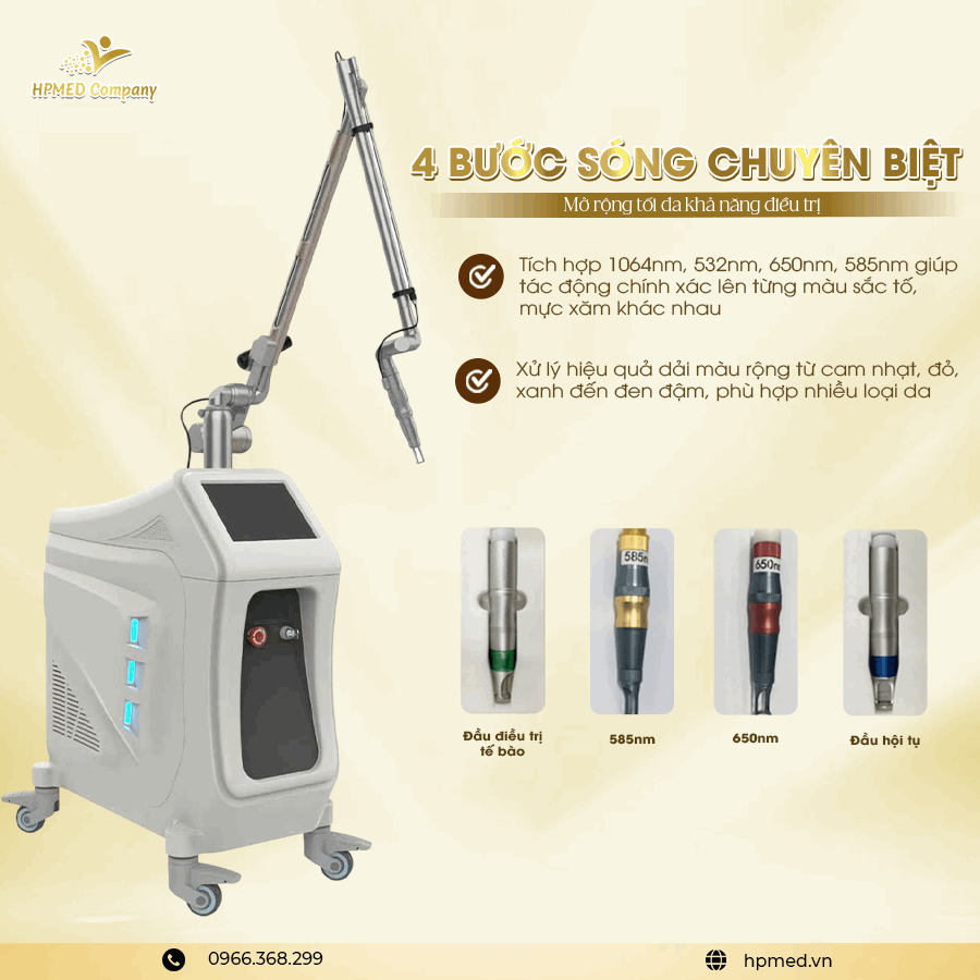 Máy Laser Trục Khuỷu Picotech đa bước sóng kèm các đầu điều trị xóa xăm và chăm sóc da