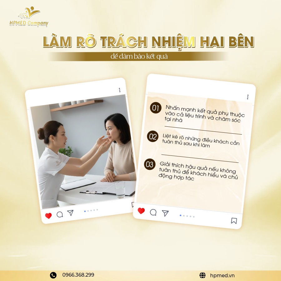 Chuyên viên da liễu HPMED tư vấn chăm sóc da mặt cho khách hàng kèm hướng dẫn trách nhiệm hai bên