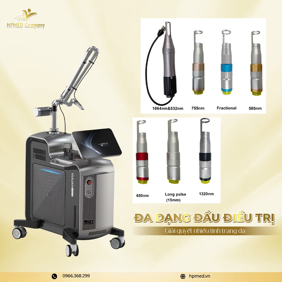 Máy trị nám laser thẩm mỹ HPMED đa bước sóng kèm nhiều đầu điều trị da chuyên dụng