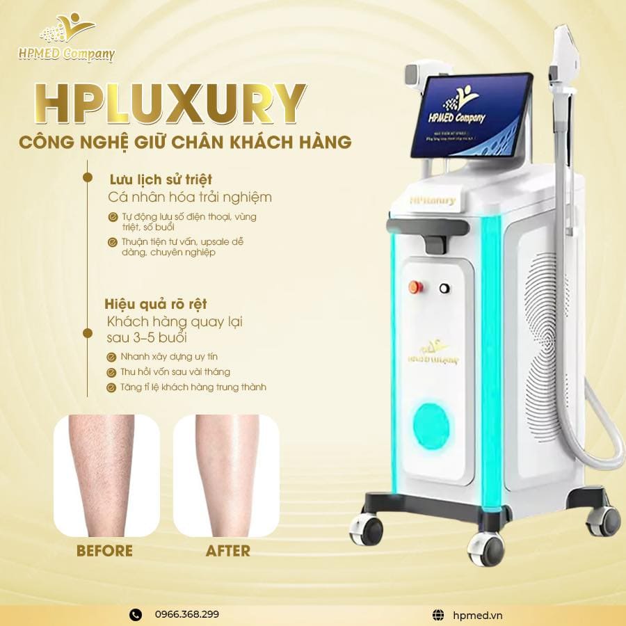 máy triệt lông diode laser HPLuxury  công nghệ cao kèm hình ảnh so sánh chân trước và sau triệt lông