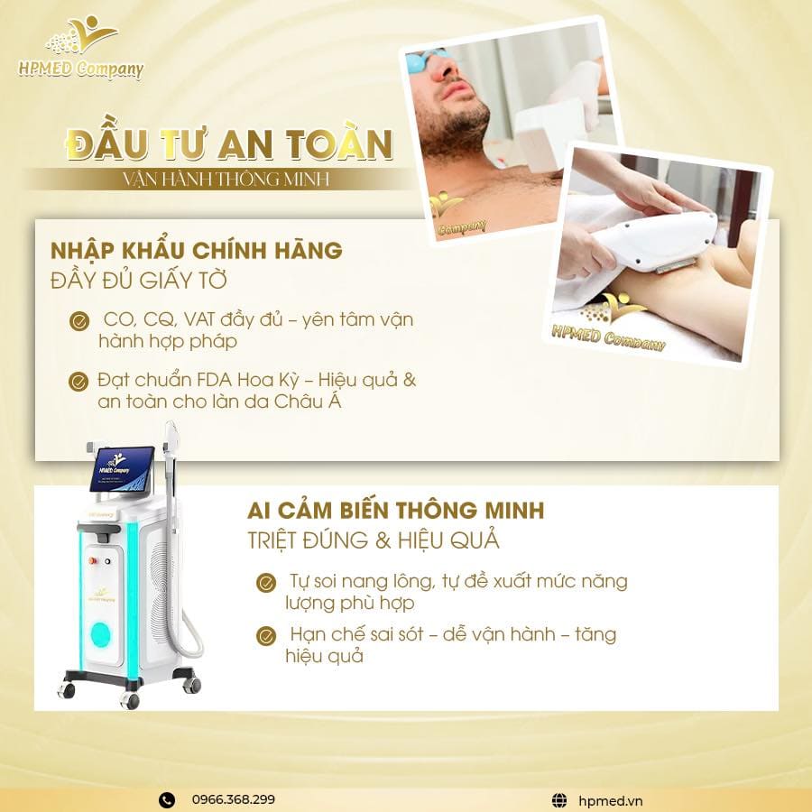 máy triệt lông diode laser HPLuxury công nghệ cao HPMED Company với cảm biến AI cho spa và thẩm mỹ viện