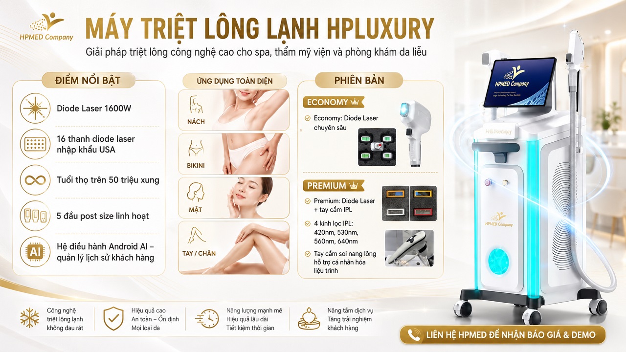 Mẫu máy triệt lông lạnh hpluxury chính ngạch chuẩn y khoa tại HPMED