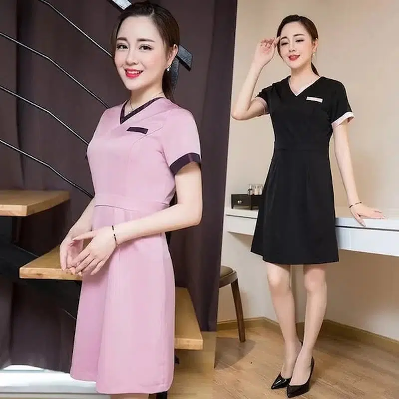 Mẫu đồng phục spa đầm kinh điển Mẫu đồng phục spa đầm kinh điển