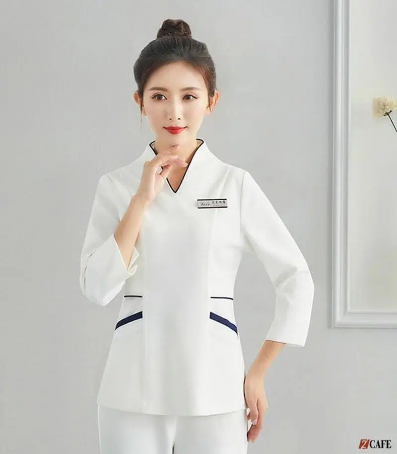 Đồng phục Spa vải Kate cổ đứng Đồng phục Spa vải Kate cổ đứng