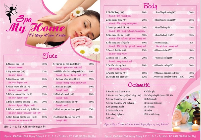 Menu spa cần cung cấp thông tin chính xác