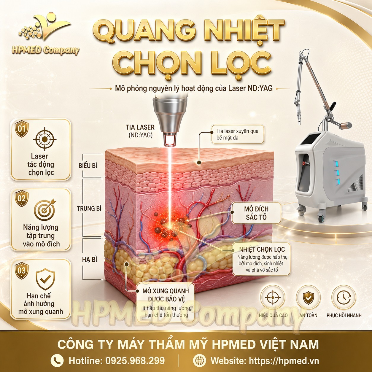 So sánh hiệu ứng Quang nhiệt và Quang cơ của Laser Nanosecond và Picosecond 2 Sơ đồ nguyên lý quang nhiệt chọn lọc trong điều trị laser thẩm mỹ và ánh sáng sinh học tại HPMED
