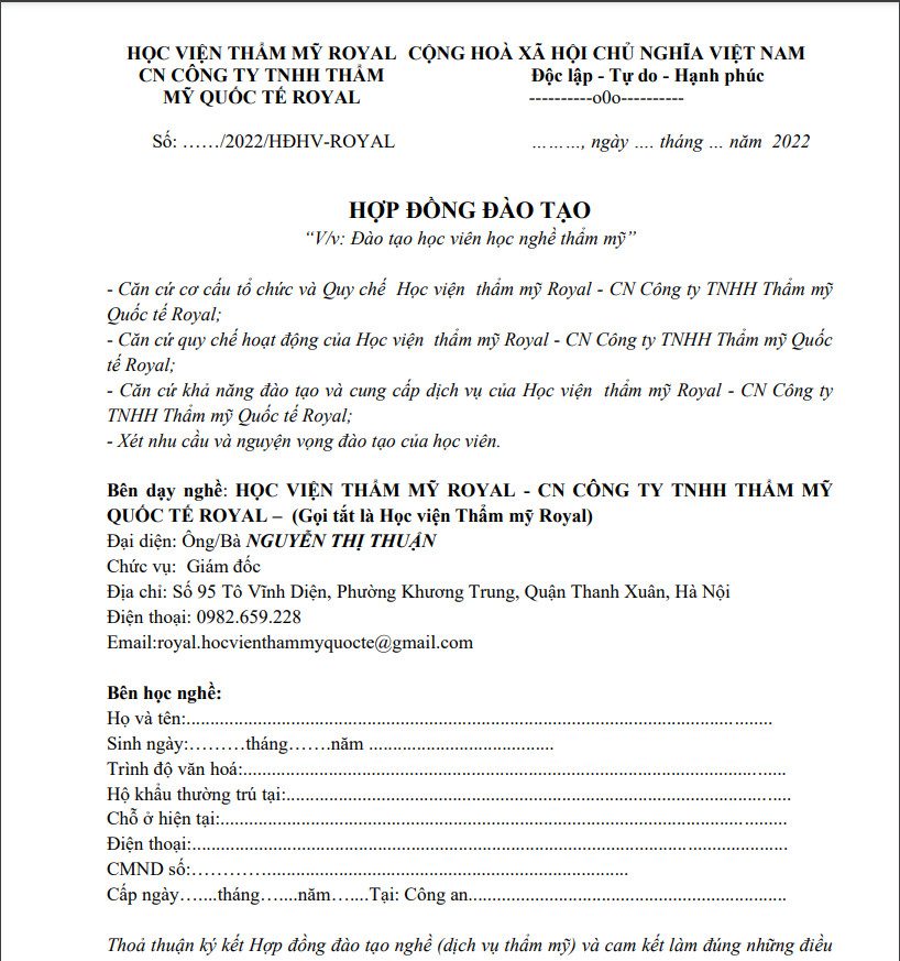 Mẫu Hợp Đồng Đào Tạo Học Viên Spa Chuyên Nghiệp 2 hop dong dao tao hoc vien spa 2