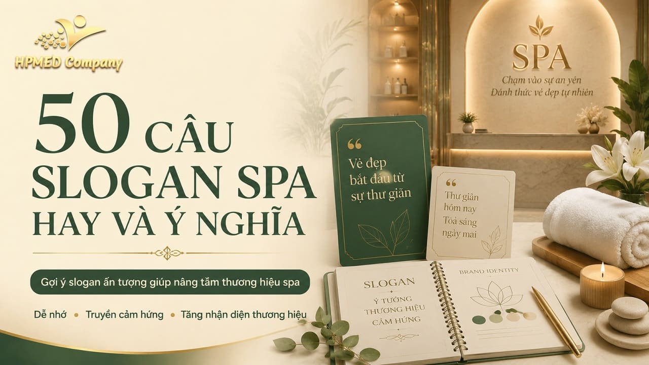 Sơ đồ tổng hợp 50 câu slogan spa hay và ý nghĩa định vị thương hiệu tại HPMED