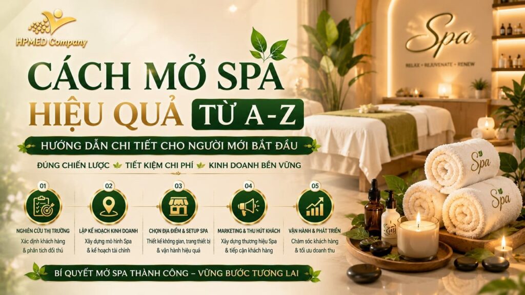 CÁCH MỞ SPA HIỆU QUẢ TỪ A–Z ✅ QUY TRÌNH, BƯỚC CHUẨN, VỐN & THIẾT BỊ 1 Sơ đồ lộ trình toàn diện hướng dẫn cách mở spa hiệu quả từ a-z cùng HPMED