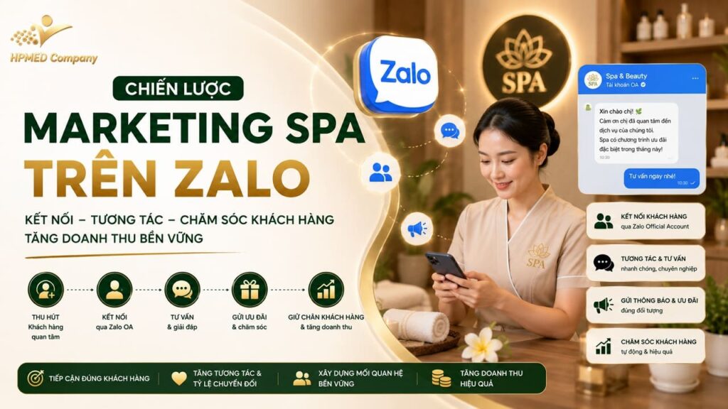 Sơ đồ tư duy chiến lược marketing spa trên zalo chăm sóc khách hàng tự động tại HPMED