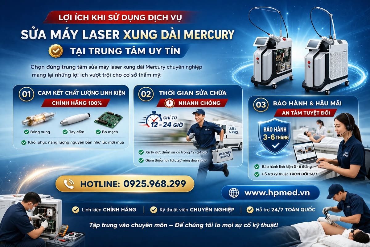Dịch Vụ Sửa Máy Laser Xung Dài Mercury Chuyên Nghiệp 6 Những lợi ích cốt lõi khi chọn dịch vụ sửa máy Laser xung dài uy tín tại HPMED giúp Spa vận hành bền bỉ
