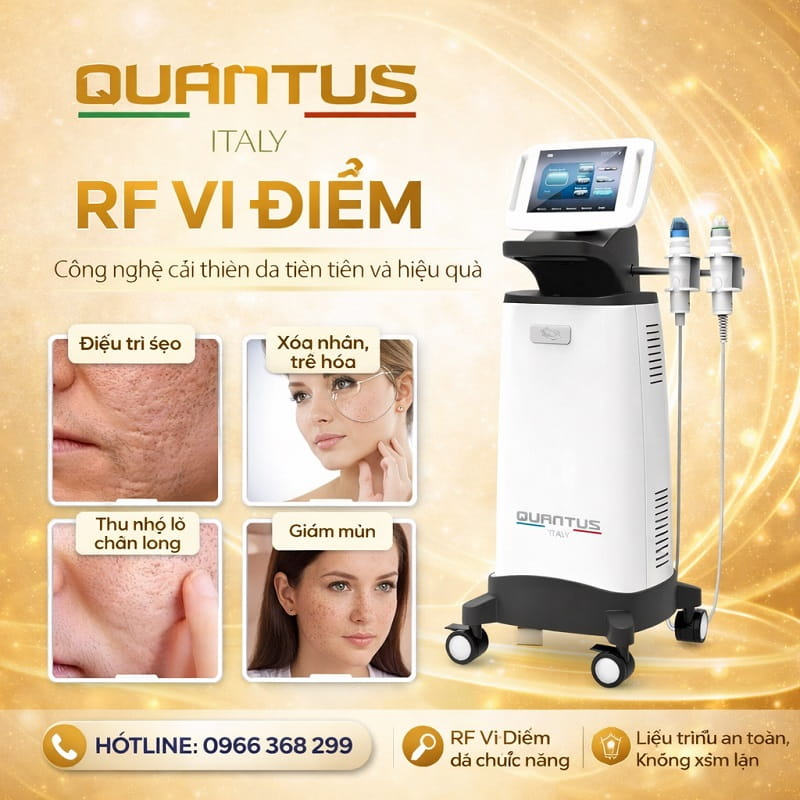 Máy RF vi điểm Quanstu sử dụng công nghệ Fractional RF Microneedling điều trị sẹo rỗ và thu nhỏ lỗ chân lông hiệu quả tại HPMED