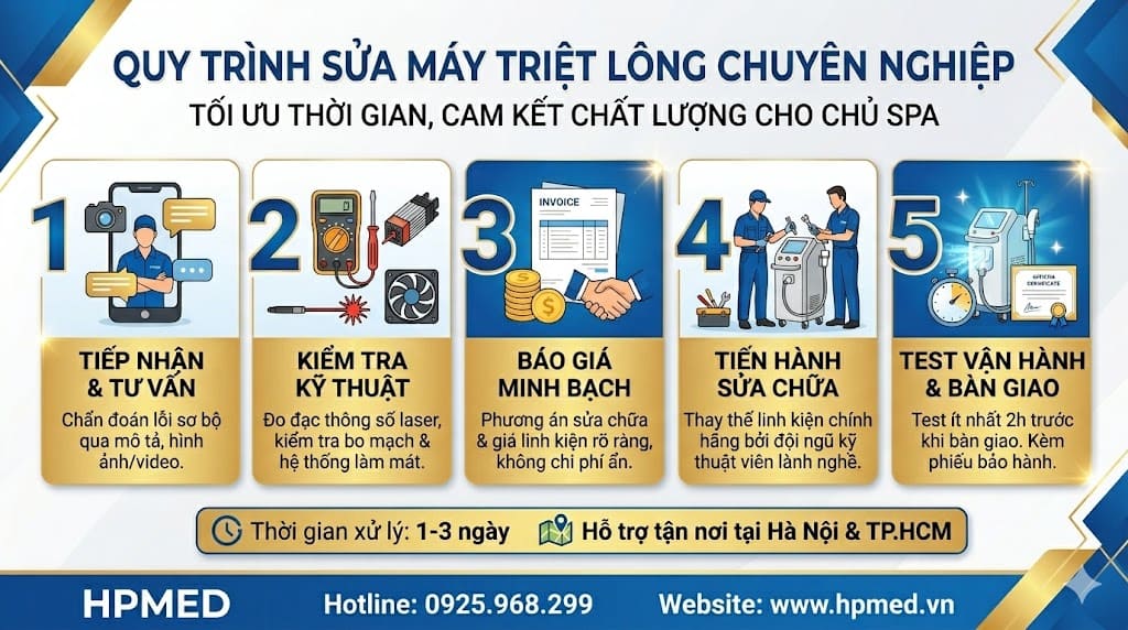 Quy trình 5 bước sửa máy triệt lông chuyên nghiệp tại HPMED