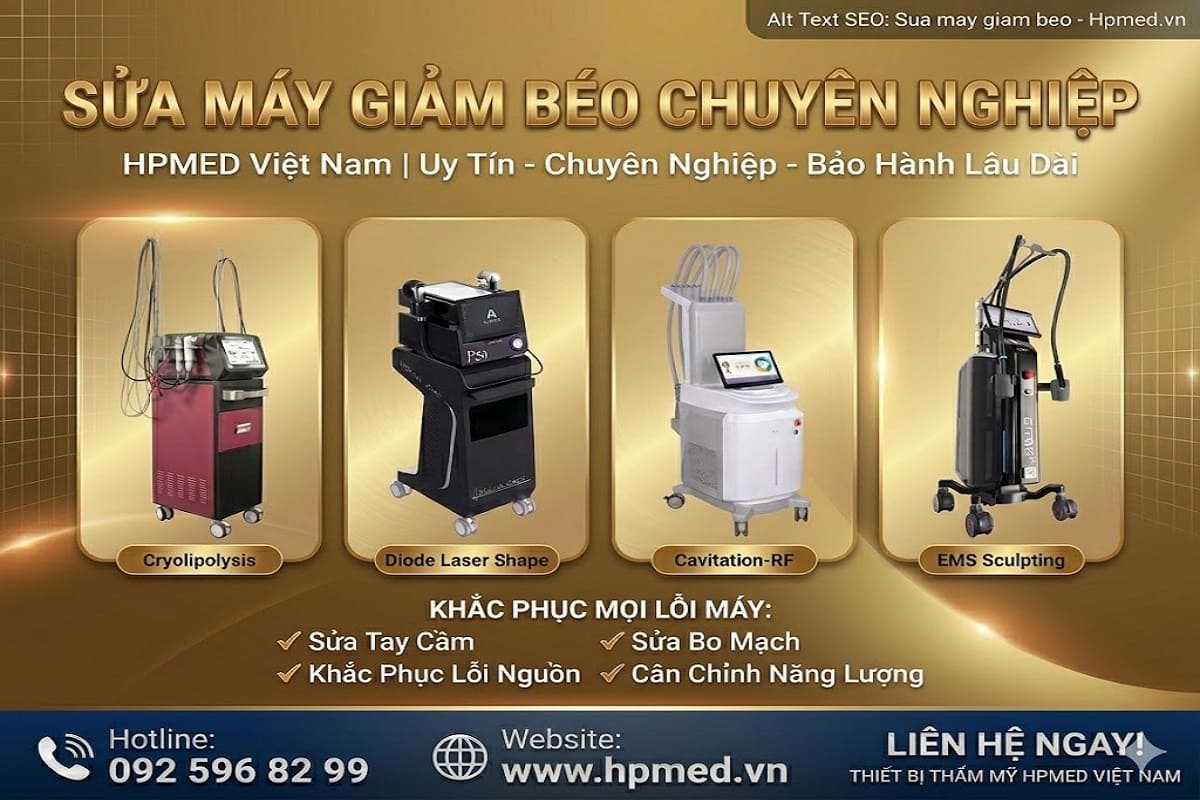 Kỹ thuật viên HPMED đang kiểm tra bo mạch và hệ thống laser của máy giảm béo