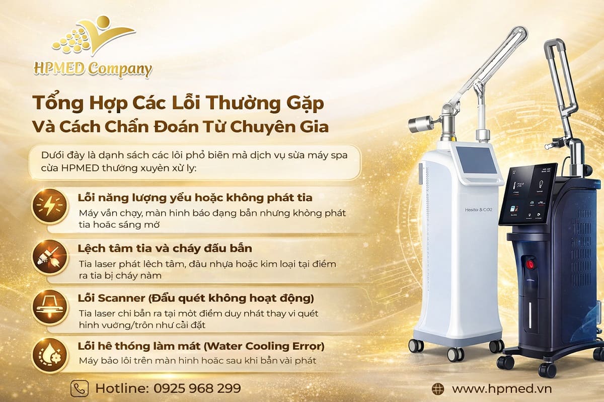 Bảng tổng hợp chi tiết 7 lỗi thường gặp trên máy Laser CO2 Fractional và quy trình xử lý tại HPMED
