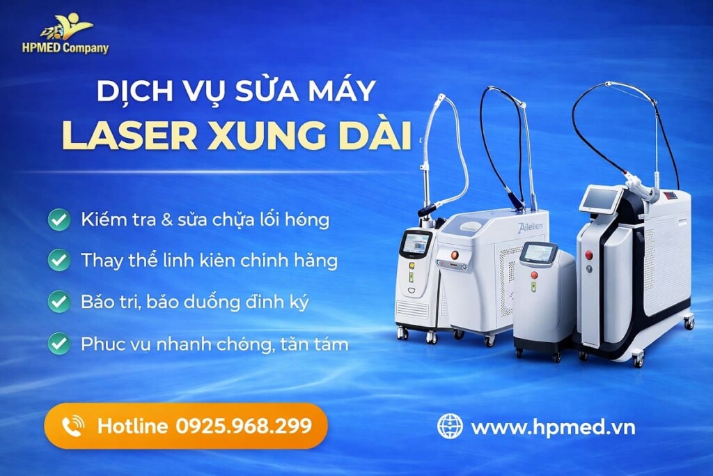 Kỹ thuật viên HPMED thực hiện quy trình kiểm tra và sửa chữa máy Laser xung dài công nghệ cao