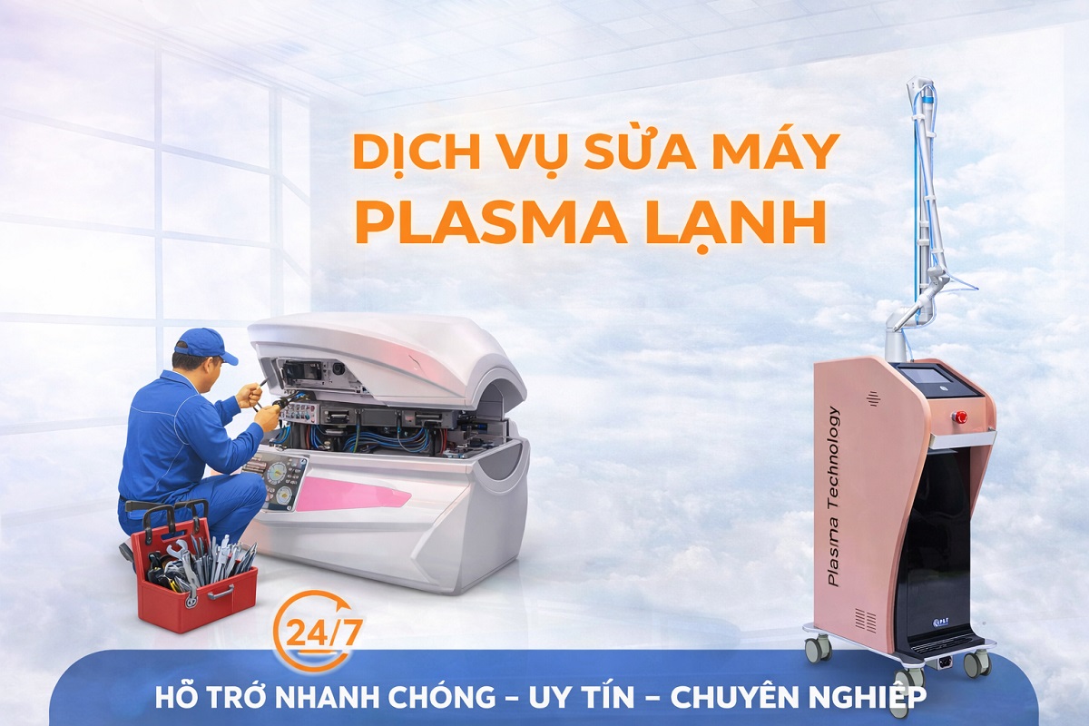 Kỹ thuật viên HPMED đang kiểm tra bo mạch và đầu phát tia của máy Plasma lạnh chuyên dụng cho thẩm mỹ và y tế