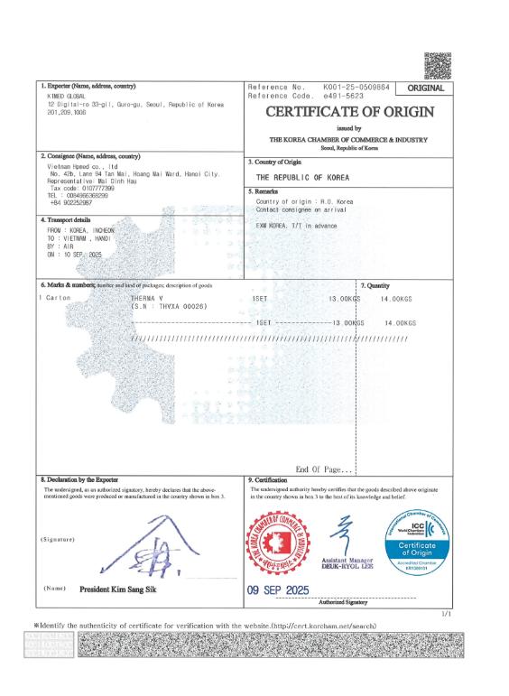 Giấy Chứng Nhận Xuất Xứ CO - Máy Therma V