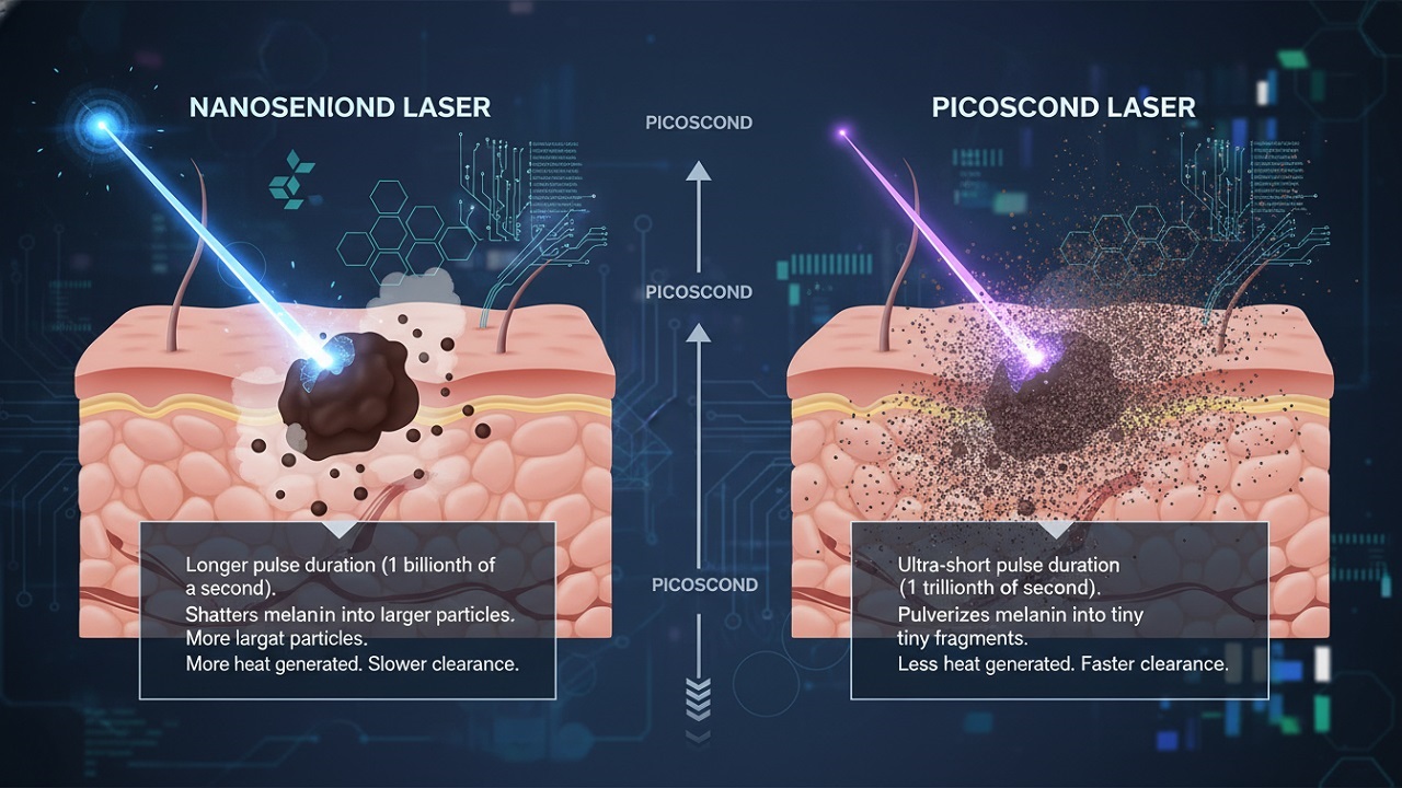 Cơ chế tác động quang cơ của Laser Picosecond giúp tán nhỏ hắc sắc tố melasma mà không gây tổn thương nhiệt.