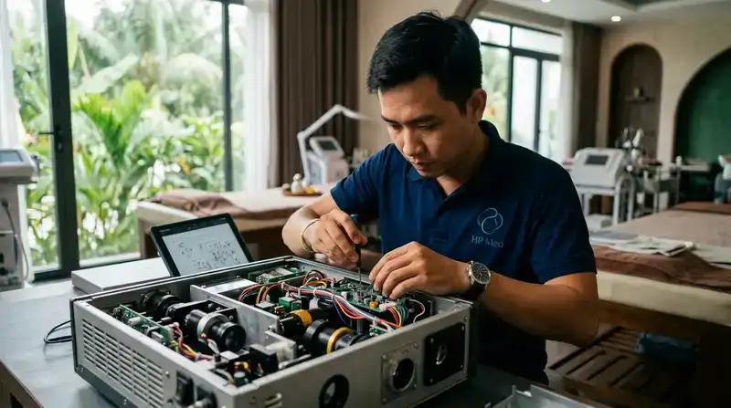 Sửa máy spa Hậu Giang Uy Tín, Nhanh Chóng – HP Med 2026 2 Quy trình sửa máy spa Hậu Giang và hỗ trợ từ xa tại HP Med