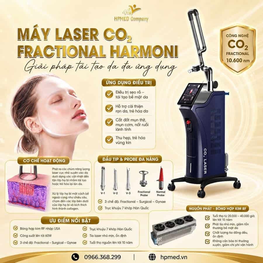 Máy laser co2 fractional Harmoni công nghệ máy fractional co2 laser xóa sẹo rỗ và trẻ hóa da chính hãng tại HPMED