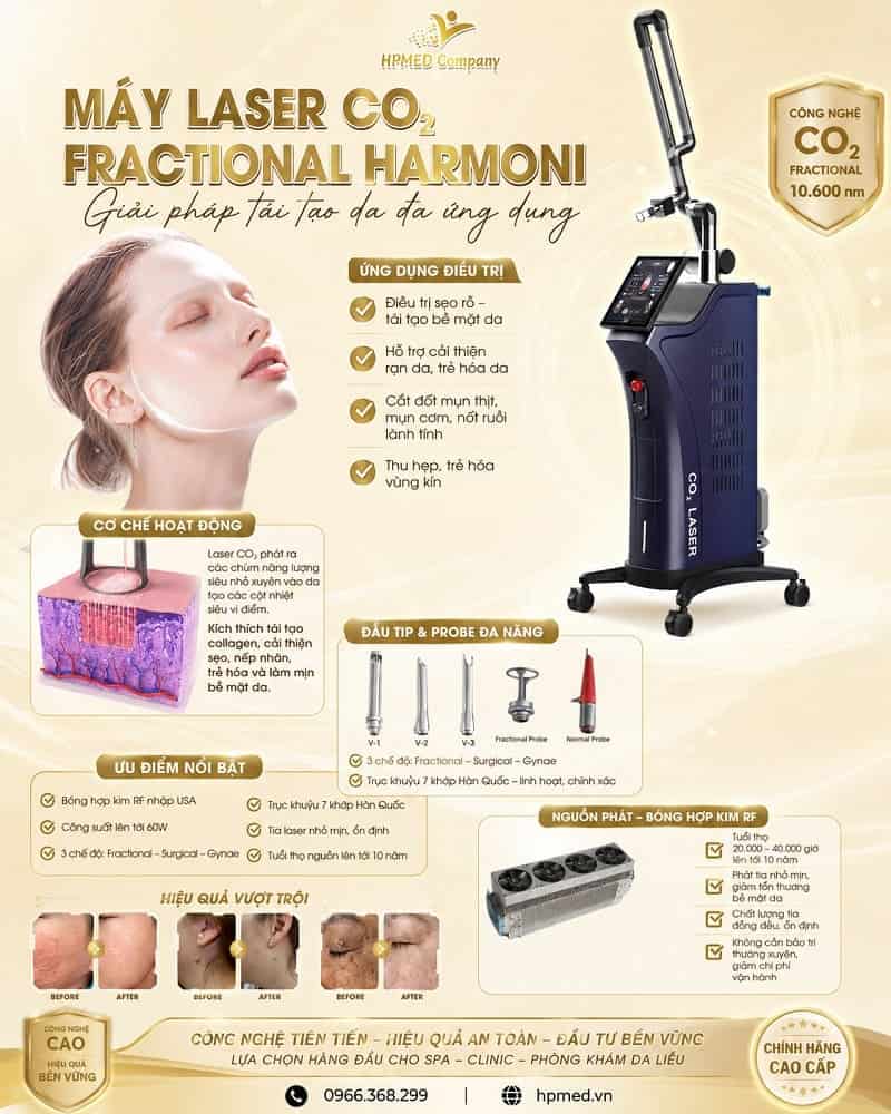 Máy laser co2 fractional Harmoni công nghệ máy fractional co2 laser xóa sẹo rỗ và trẻ hóa da chính hãng tại HPMED