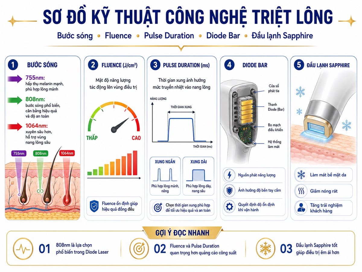 Sơ đồ thông số kỹ thuật máy triệt lông spa công nghệ máy triệt lông diode laser chính hãng tại HPMED