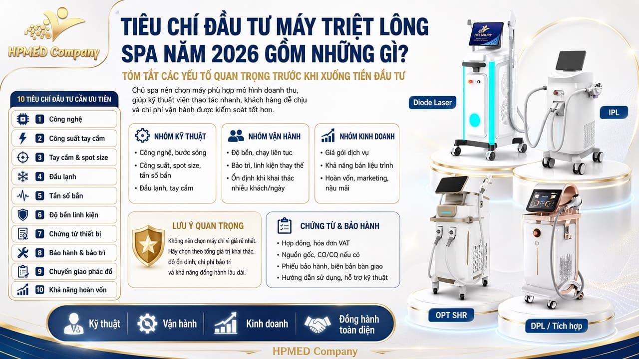 Tiêu chí đầu tư máy triệt lông spa năm 2026 gồm những gì?
