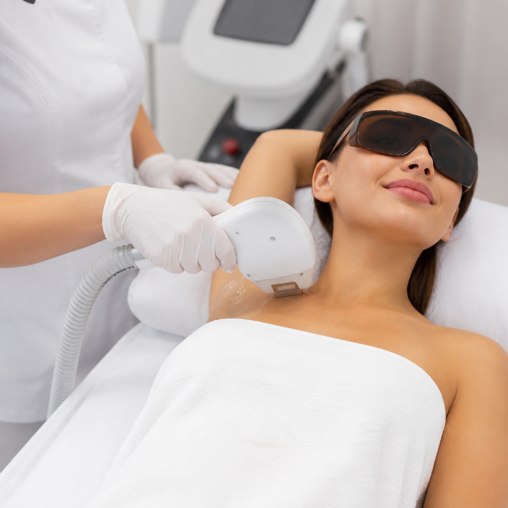 Thiết bị IPL đang thực hiện liệu trình triệt lông