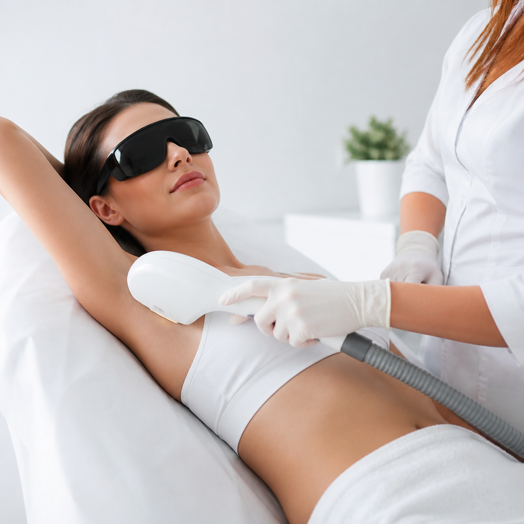 Khách hàng được triệt lông bằng công nghệ SHR tại clinic