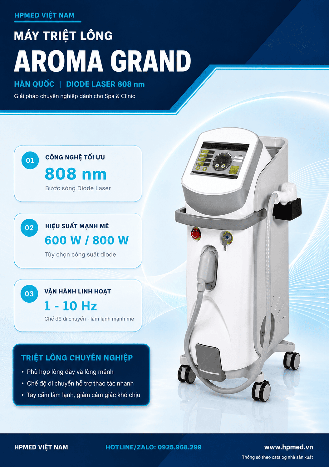 Máy triệt lông Diode Laser AROMA Hàn Quốc 808nm