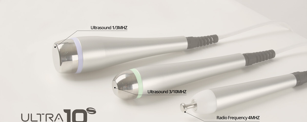Máy Siêu Âm Giao Thoa ULTRA10-S Kết Hợp RF 4MHz 2 Ba tay cầm ULTRA10-S gồm siêu âm 1/3MHz, 3/10MHz và RF 4MHz