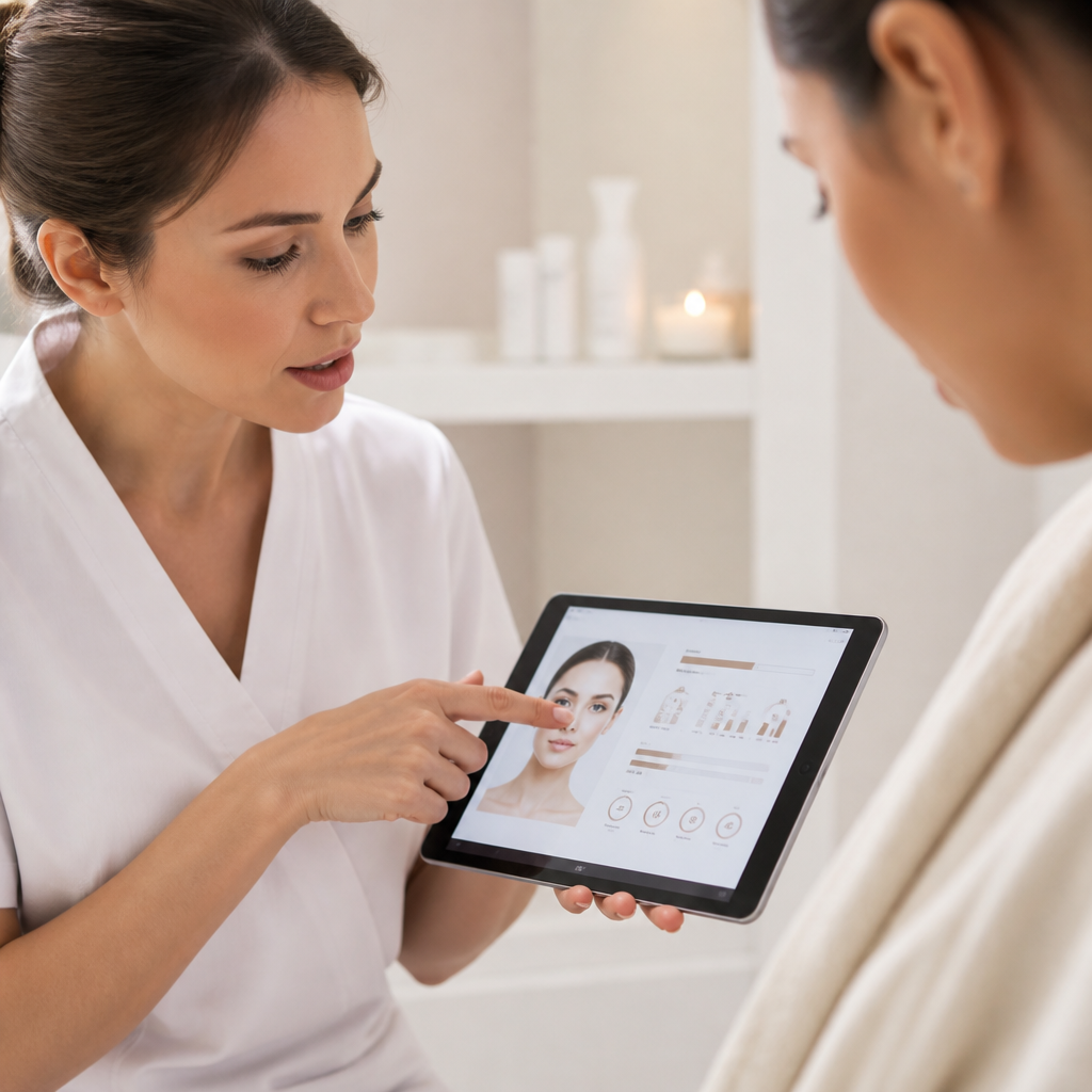 Chuyên gia spa trình bày dữ liệu phân tích khách hàng