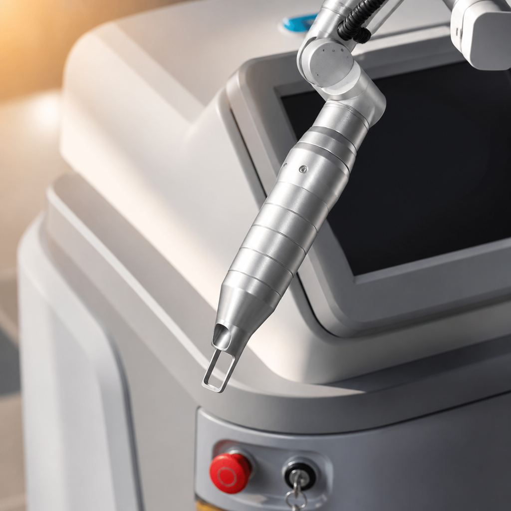 Máy laser Q-Switched ND:YAG hiện đại đang được sử dụng trong một spa chuyên nghiệp
