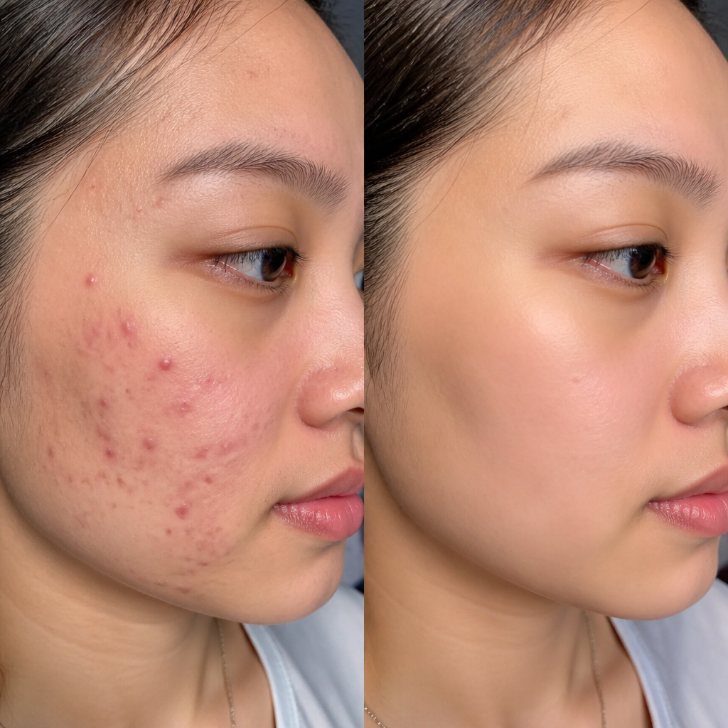 Khách hàng trước và sau điều trị mụn bằng laser 1450nm