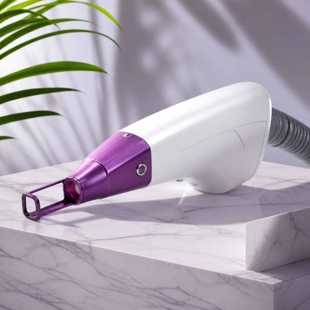 Chuyên viên thẩm mỹ đang điều chỉnh máy laser Alexandrite 755nm với hệ thống làm mát