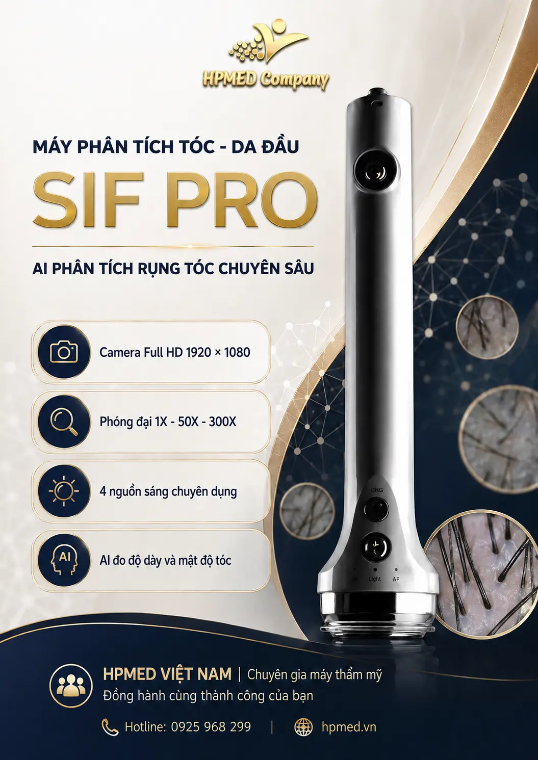 Máy phân tích tóc SIF Pro AI phóng đại 300X tại HPMED