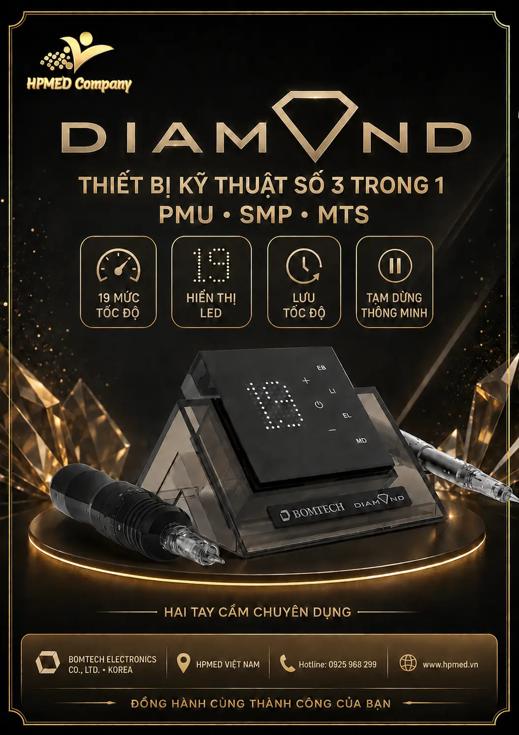 Máy Phun Xăm Diamond 3 Trong 1 PMU, SMP, MTS Hàn Quốc 1 Máy phun xăm Diamond BOMTECH Hàn Quốc tích hợp PMU SMP MTS