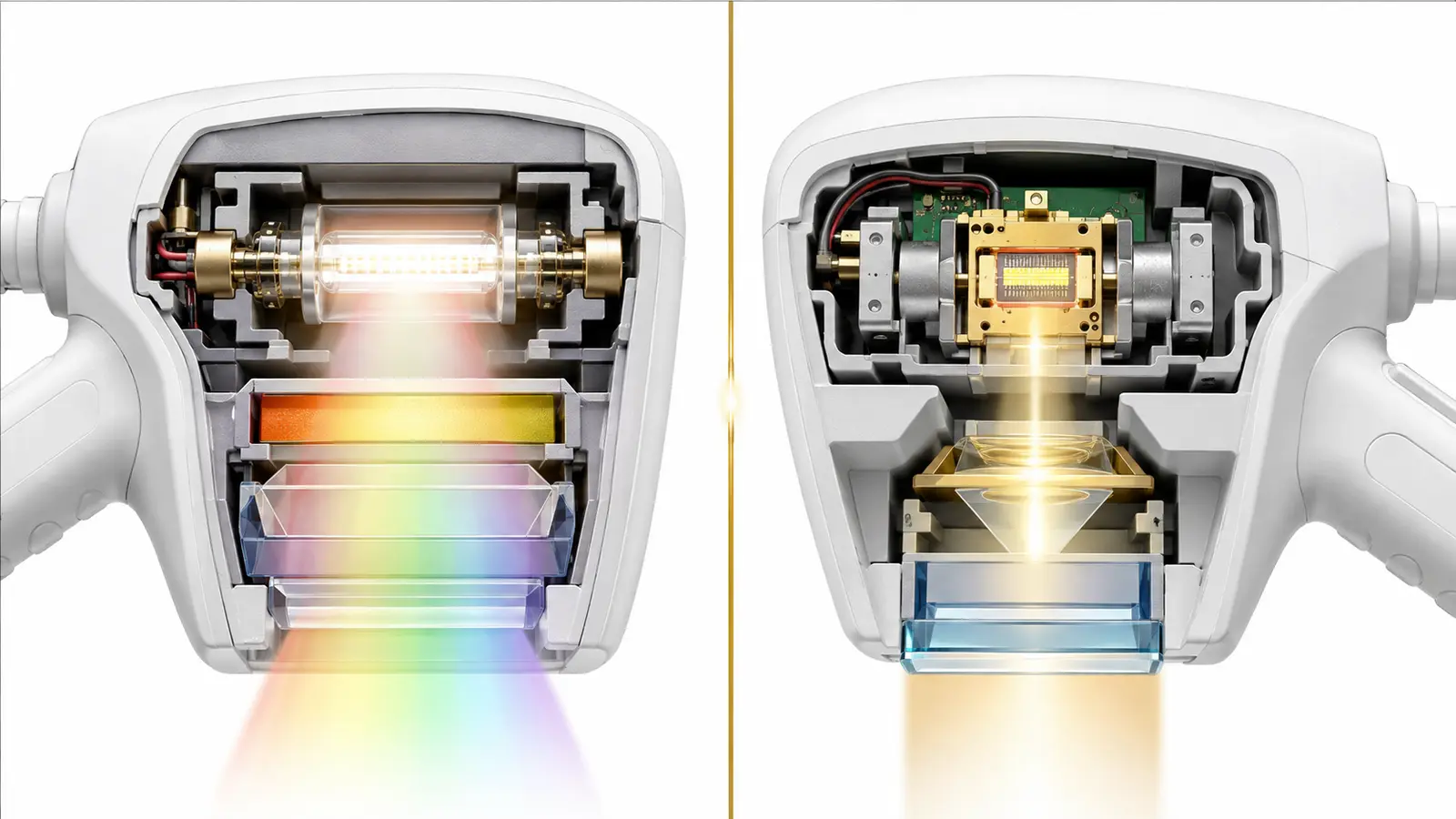 Minh họa phân biệt bộ lọc IPL DPL và đầu sapphire của Diode Laser