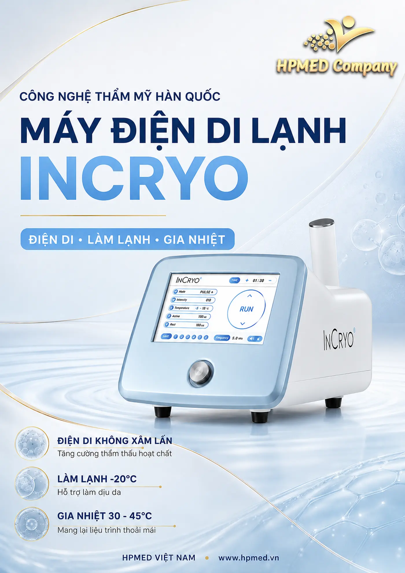 Máy Điện Di Lạnh INCRYO Hàn Quốc: Điện Di, Làm Lạnh Và Gia Nhiệt 1 Poster máy điện di lạnh INCRYO Hàn Quốc tại HPMED