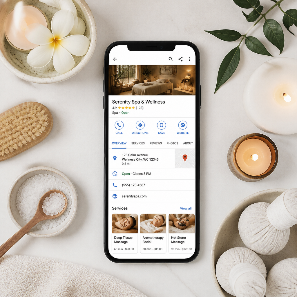Chiến lược SEO Local 2026 cho Spa: Vị trí top 'gần đây' trên Google Maps & AI Overviews 2 Tối ưu Google Business Profile cho spa để tăng hiển thị địa phương