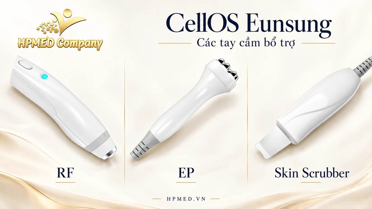 Tay cầm RF, EP và Skin Scrubber của máy CellOS Eunsung
