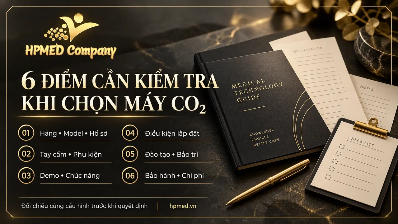Checklist chọn máy laser CO2 cho clinic gồm hồ sơ, phụ kiện, chức năng, lắp đặt, đào tạo và bảo hành