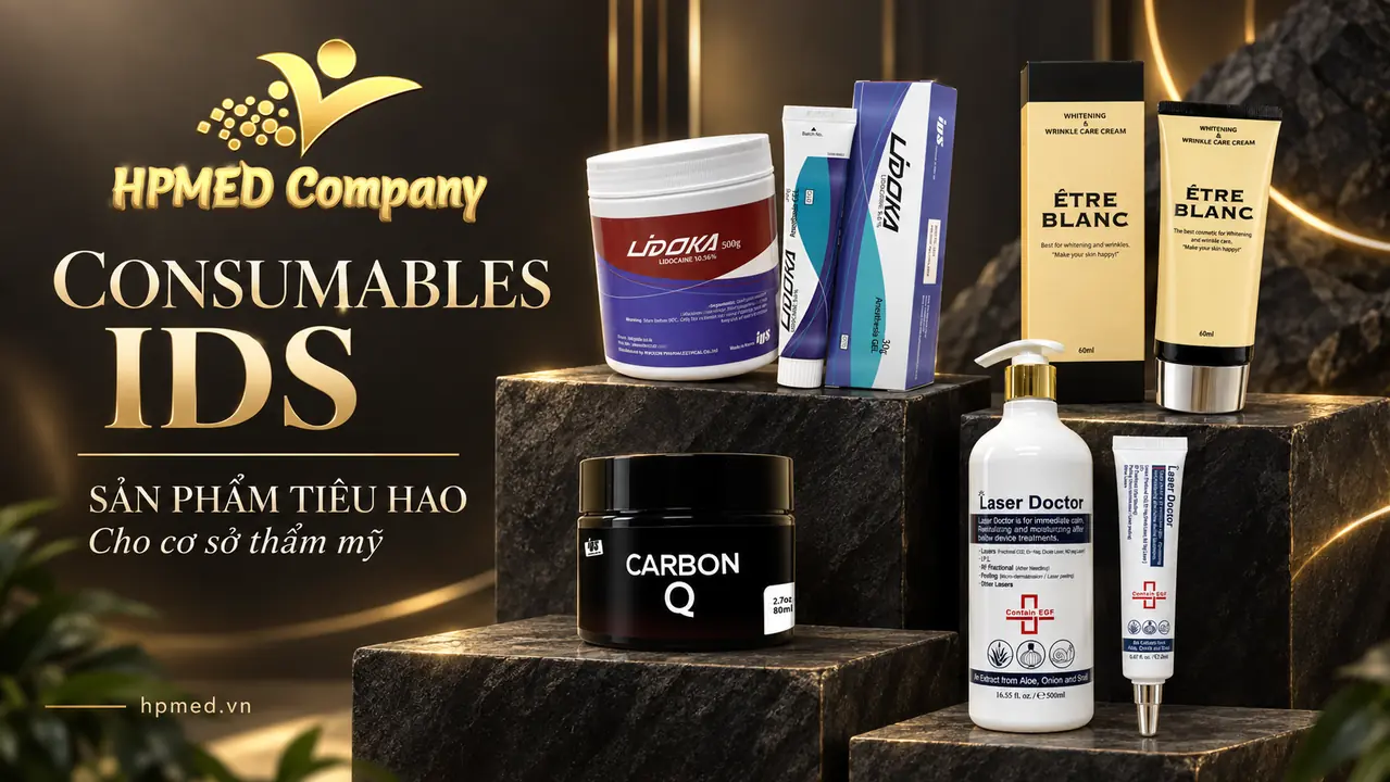 Danh mục Consumables IDS với LIDOKA, ÊTRE BLANC, CARBON Q và LASER DOCTOR trên thiết kế HPMED