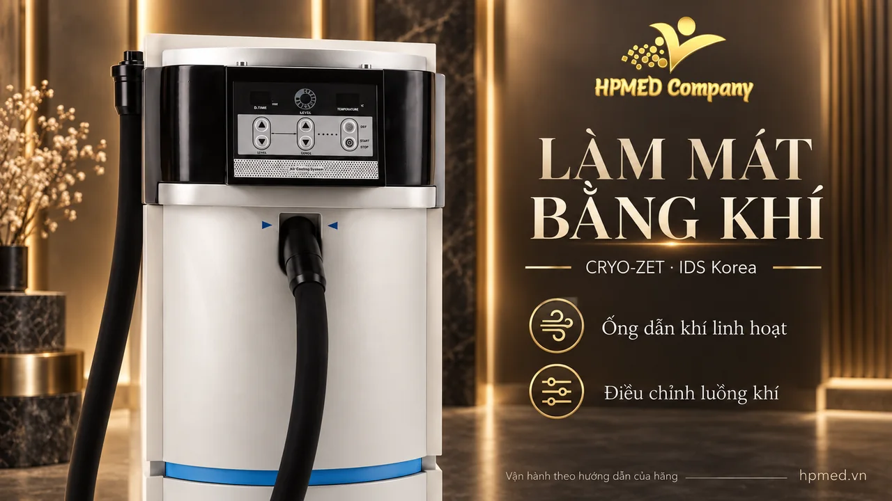 Cận cảnh bảng điều khiển và ống dẫn khí linh hoạt của máy CRYO-ZET IDS