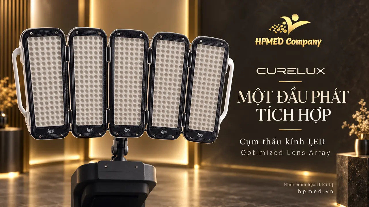 CURELUX IDS – Đầu phát LED tích hợp và Optimized Lens Array Cụm đầu phát CURELUX gồm năm tấm LED liên kết, các thấu kính và tay nắm hai bên