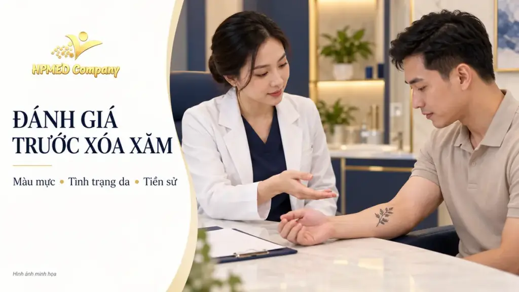 Hình minh họa buổi tư vấn đánh giá hình xăm, tình trạng da và tiền sử trước xóa xăm
