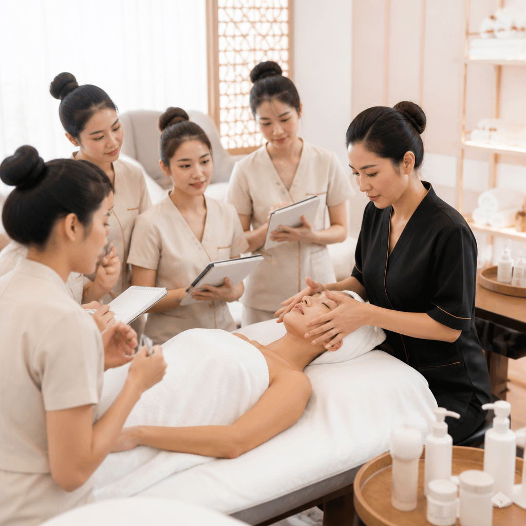 Khóa Học Spa Chuyên Nghiệp Tại TPHCM: Kinh Nghiệm Thực Tế Từ Người Trong Ngành 1 Học viên đang thực hành trong lớp đào tạo spa