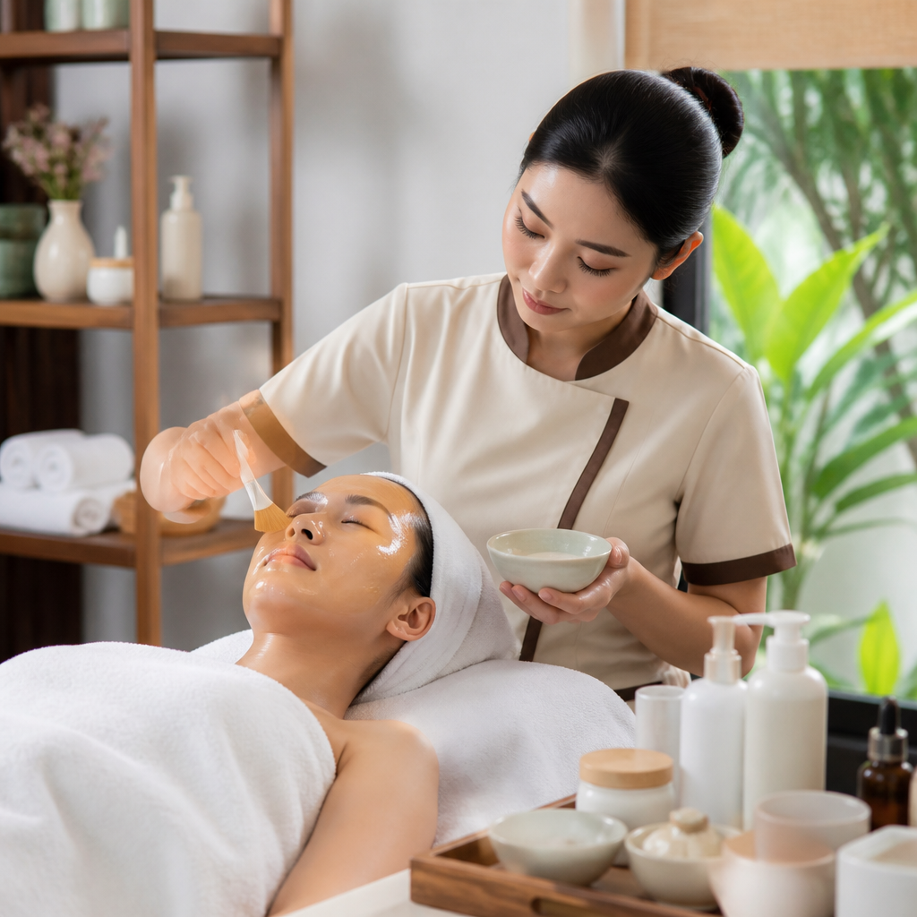 Khóa Học Spa Chuyên Nghiệp Tại TPHCM: Kinh Nghiệm Thực Tế Từ Người Trong Ngành 2 Học viên thực hiện liệu trình chăm sóc da trên người mẫu