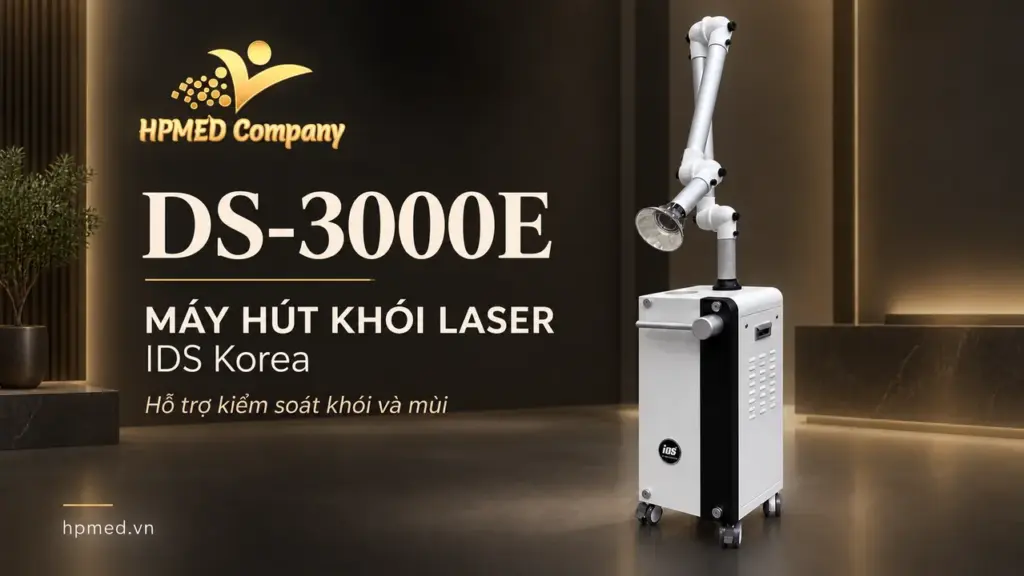 Máy hút khói DS-3000E IDS với tay hút khớp nối, chụp hút trong suốt và bánh xe